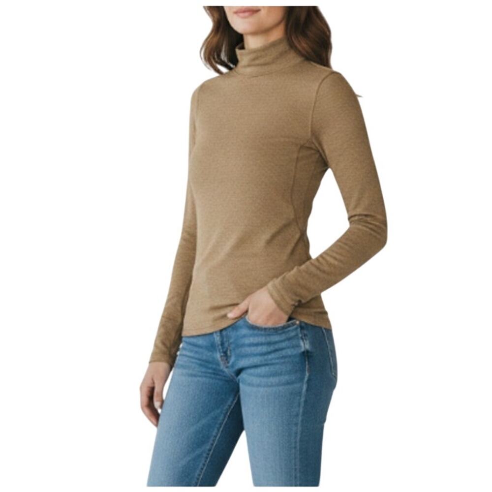 LULULEMON Ribbed Wool-Blend Turtleneck Sweater Sz 10 Tan Feminine Minimalistic